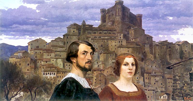 Self-portrait With His Wife, Anticoli Corrado In The Background by Edward Okun